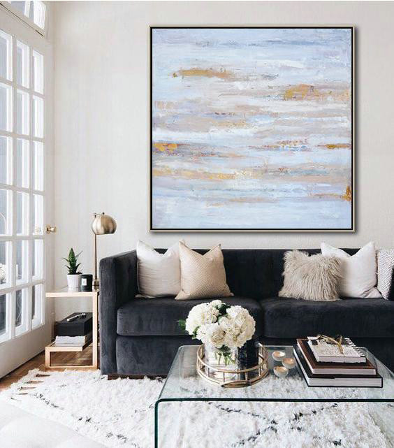 Extra Large 72" Acrylic Painting,Oversized Contemporary Oil Painting,Acrylic Painting On Canvas,Sky Blue,Gray,White.etc
